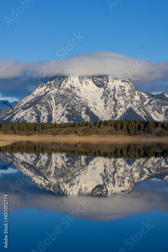 Scenic Landscape Reflection of the Teton Range in Springtime in Jackson Lake