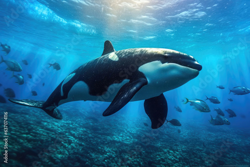 Graceful Orca Dolphin Gliding Through the Ocean Depths © AIproduction