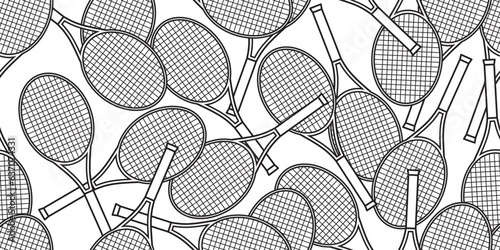 black white tennis rackets seamless pattern