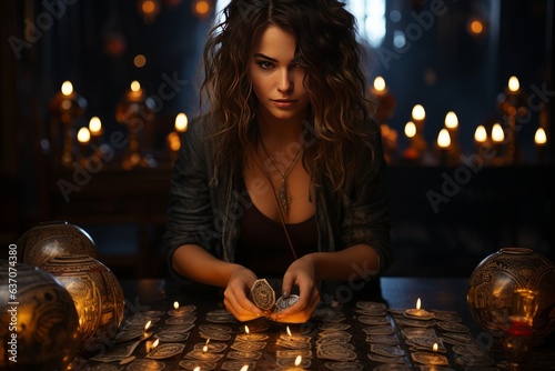young witch reading the future with tarot cards