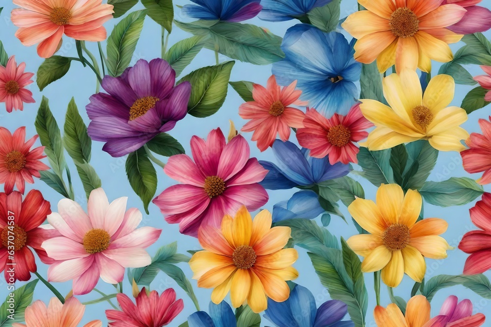 seamless water color flower with multi color ground digital print design