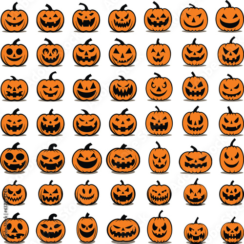 Simple Halloween Jack-O-Lantern Carved Pumpkin Faces Vector Art Set. Every Face is Unique! (2 0f 2) photo