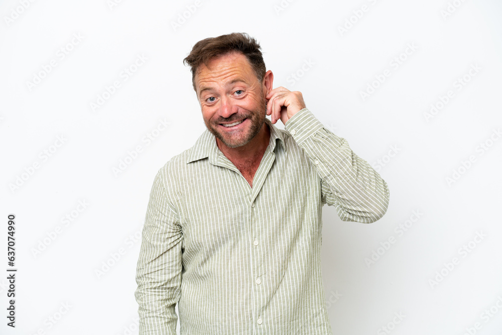 Middle age caucasian man isolated on white background laughing Middle age caucasian man isolated on white background laughing