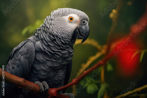 Majestic African Grey Parrot Perched on Natural Background