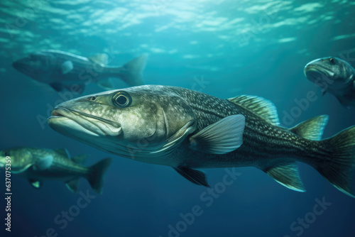 Elegant Grey Mullets Swimming in the Deep Blue Sea © AIproduction