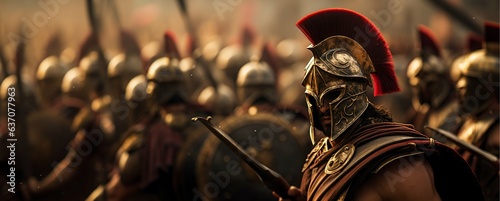 Legion of Spartan Warriors in Battle. Generative ai