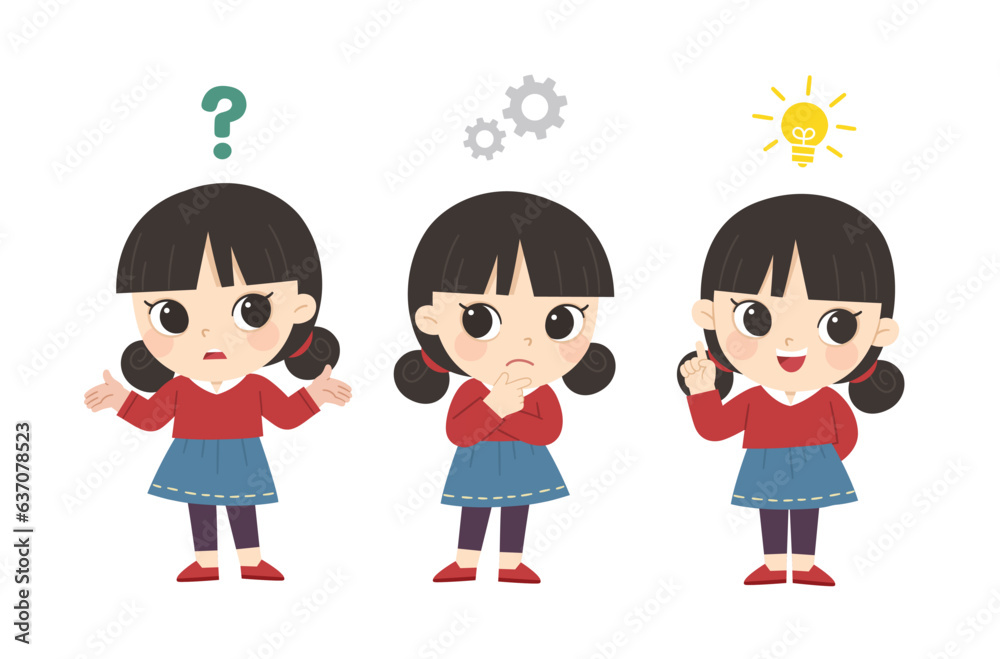 kid thinking and search for idea process. Girl posing question and inspiration. kid thinking and search for idea process. Girl posing question and inspiration.