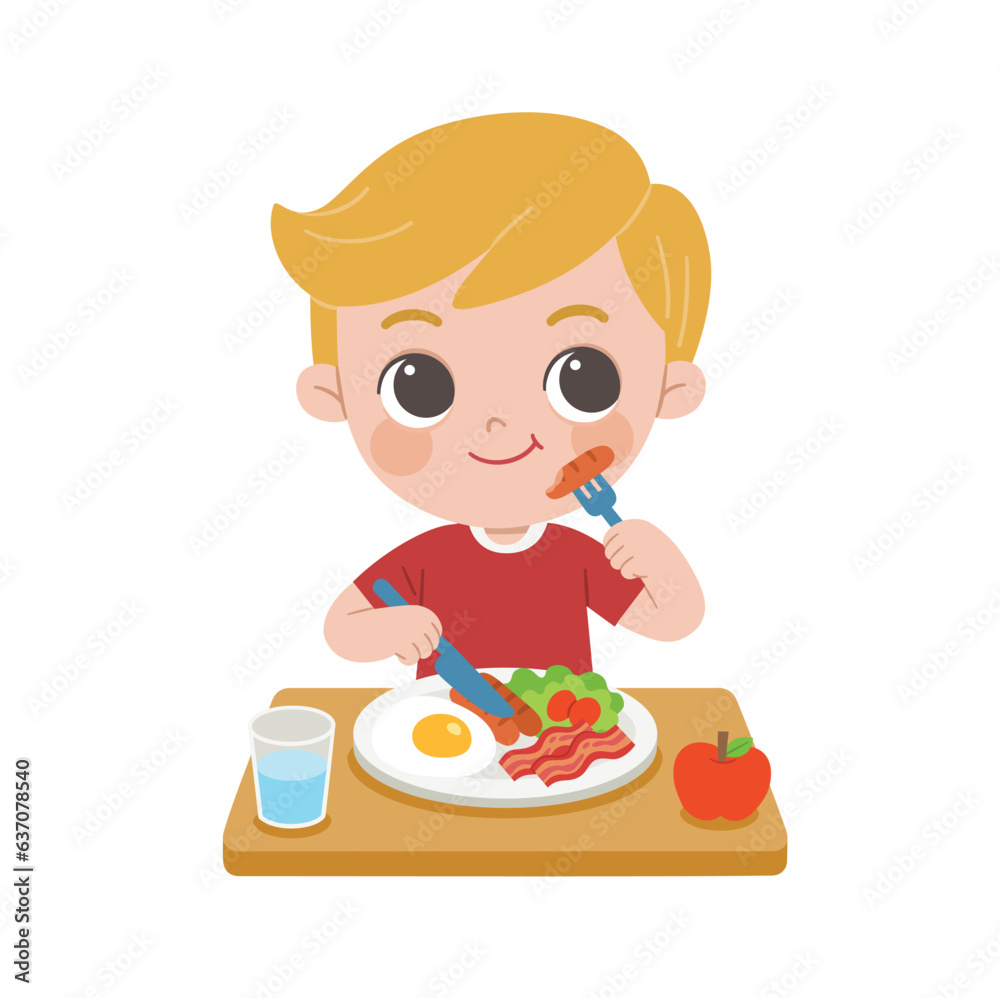 A Little boy happy to eat breakfast in the morning. Concept of Health and growing children. A Little boy happy to eat breakfast in the morning. Concept of Health and growing children.