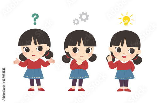 kid thinking and search for idea process. Girl posing question and inspiration.