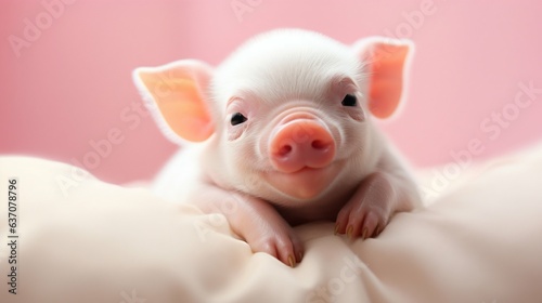 Adorable Smiling Mini Pig in Pink. Generative ai