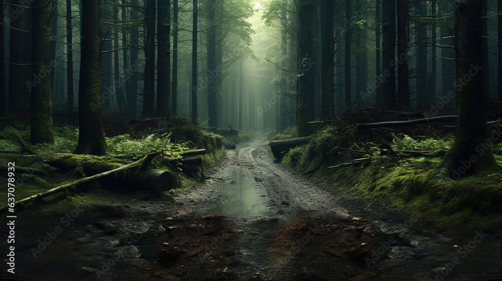 Fototapeta premium Dirt Road in the Forest.Generative Ai