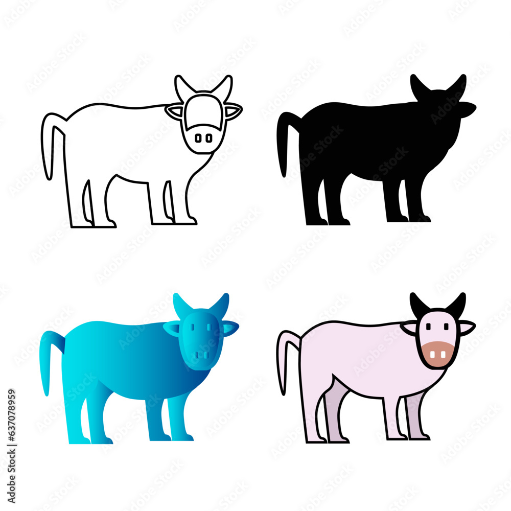 Abstract Flat Cow Animal Silhouette Illustration