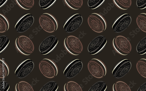 Sweet round biscuits. Сhocolate fondue, bitter and milky. Simple seamless pattern. 