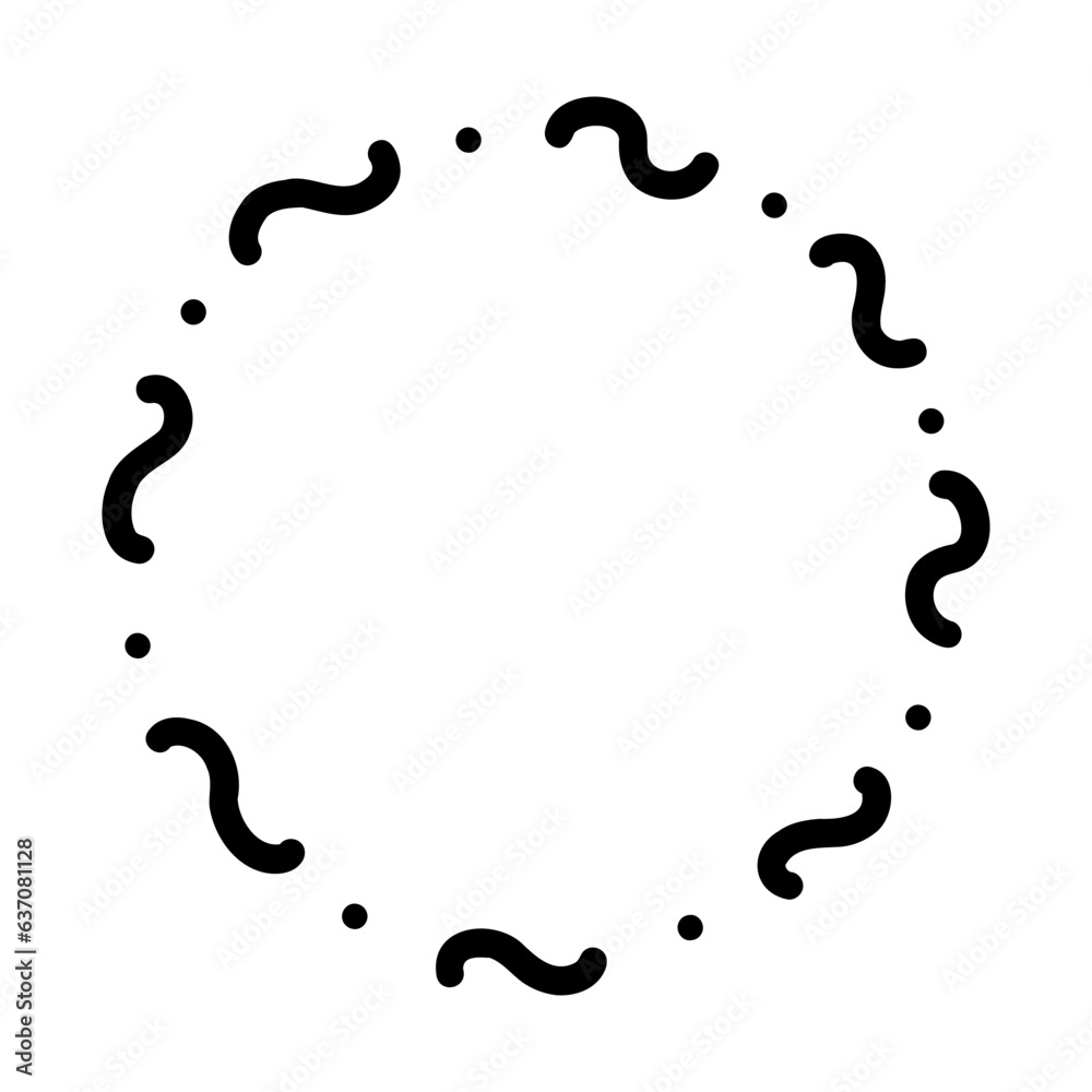 Round abstract frame made of zigzags and dots. Highlight shape on white background, holiday decoration for postcards or business cards. Black and white vector isolated illustration hand drawn doodle Round abstract frame made of zigzags and dots. Highlight shape on white background, holiday decoration for postcards or business cards. Black and white vector isolated illustration hand drawn doodle