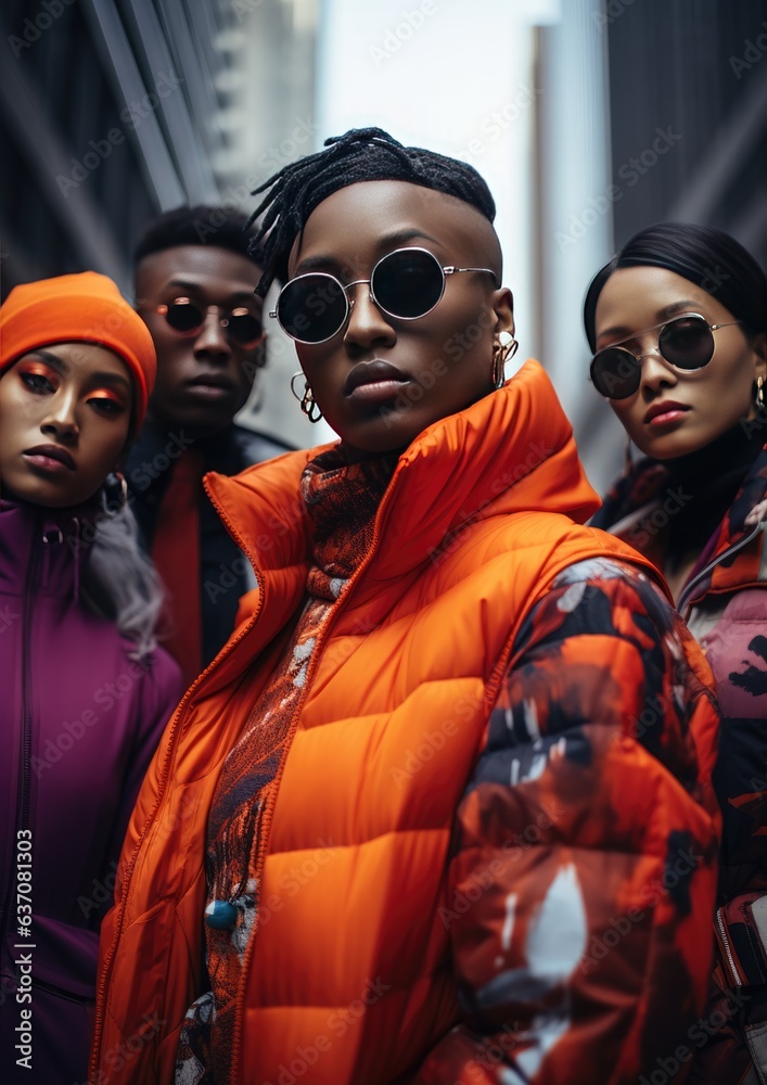 Modern street fashion photography. Winter outfit urban style. Against the backdrop of skyscrapers.