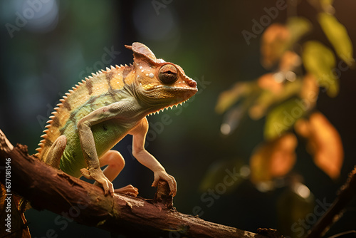 A Meller’s Chameleon Sits on A Tree Branch In the Amazon Rainforest 