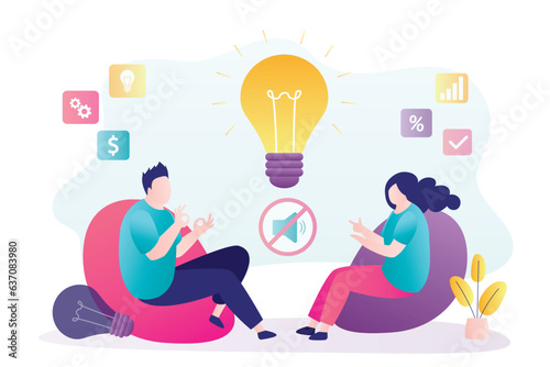 Deaf businesspeople are sitting and talking. Business negotiations, Deaf mute communication. Sign language and hearing loss concept. Deaf people talking with gestures.