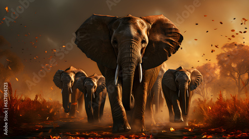 Photo elephants group running