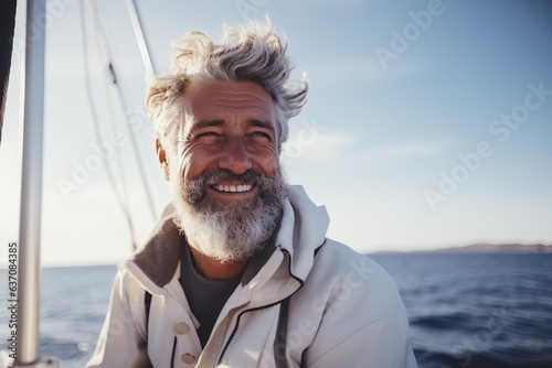 Portrait of smiling senior man standingof sailboat at sea © igolaizola