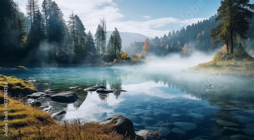 lake in the mountains, lake with forest, scenic view of the lake