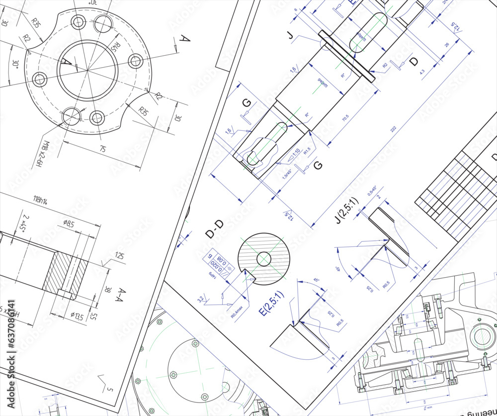 Vector engineering drawing of a steel mechanical parts with through ...
