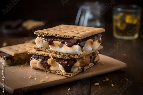 Campfire S'mores, campfire S'mores, a classic favorite, create a sweet symphony as the roasted marshmallow meets chocolate and graham cracker on a crisp winter night photo