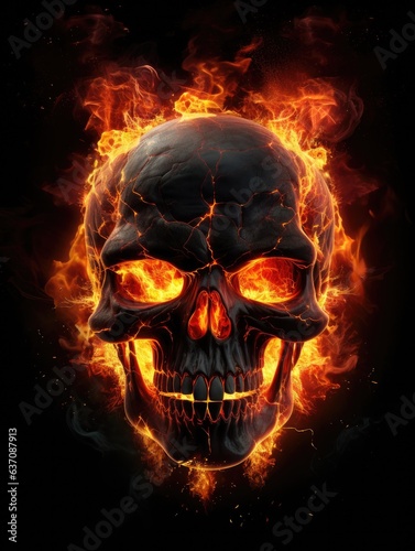 Burning skull with flames. Scary halloween image.