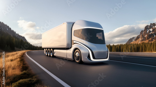 Electric autonomous truck, Unmanned autonomous cargo transportation, Smart vehicle technology concept.