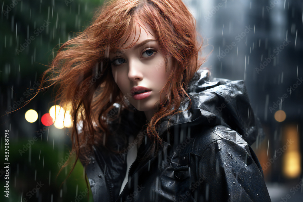 Young woman standing in the rain Young woman standing in the rain