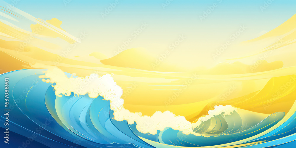 Playful Ocean Wave in Cartoon Style. Sun ocean wave blue clouds happy splash. Banner Header Travel Graphic Resource as background sunny ocean wave splashing water. Generative AI Playful Ocean Wave in Cartoon Style. Sun ocean wave blue clouds happy splash. Banner Header Travel Graphic Resource as background sunny ocean wave splashing water. Generative AI