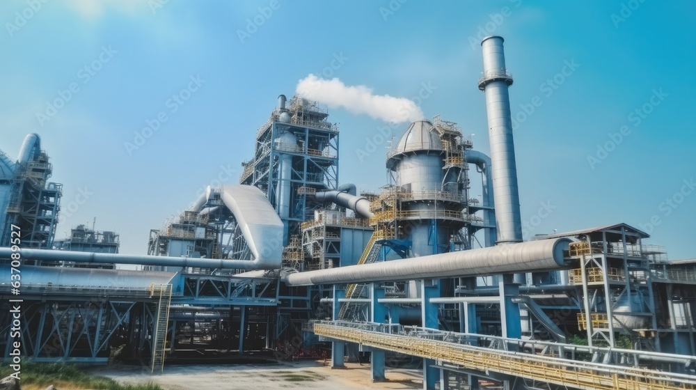 Industrial scenery of a cement factory working with modern equipment.