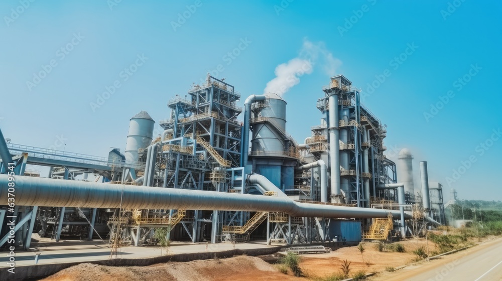 Industrial scenery of a cement factory working with modern equipment.