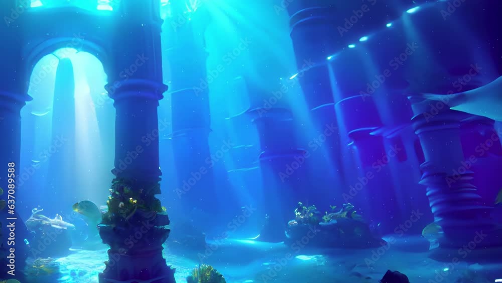 Atlantis the lost ancient city underwater 3d rendering of Massive ...
