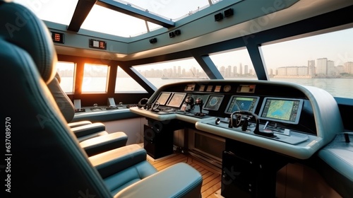 Interior of the control room of the boat.
