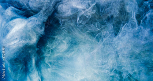 Glitter mist. Paint water splash. Ethereal aura. Defocused shiny blue purple white color glowing smoke cloud particles texture abstract art background with free space.