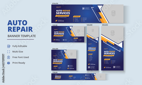 Auto Repair Banner, Auto Repair Social Media Banner, Auto Repair Roll Up Banner