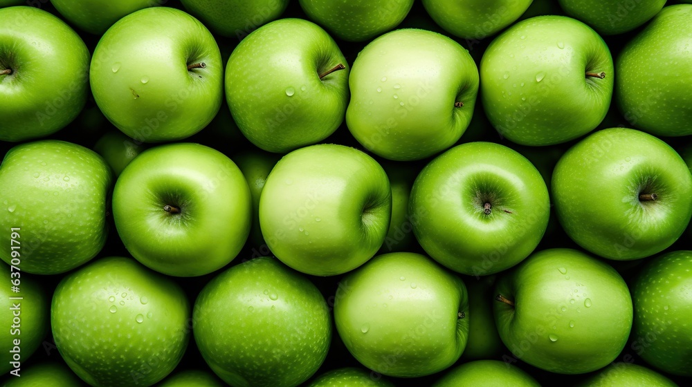 a large pile of green apples with water droplets on them. generative ai a large pile of green apples with water droplets on them. generative ai