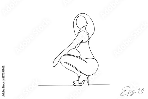 continuous line vector illustration of sexy woman posing