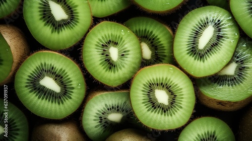  a close up of a kiwi fruit sliced in half.  generative ai © Olga