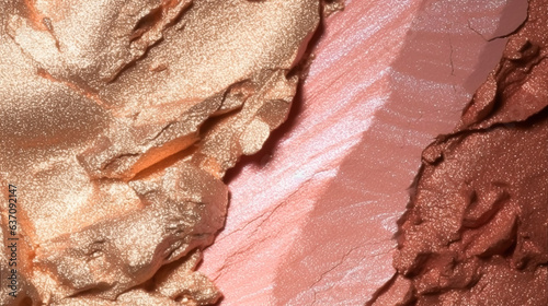 Foto Beauty product texture and crushed cosmetics, pink gold makeup shimmer, blush ey