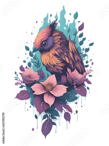Bird Illustration with flower wallpaper illustration art.