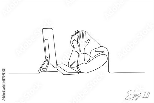 continuous line vector illustration of woman dizzy with office work