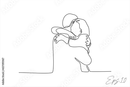 continuous line vector illustration of a couple hugging tightly