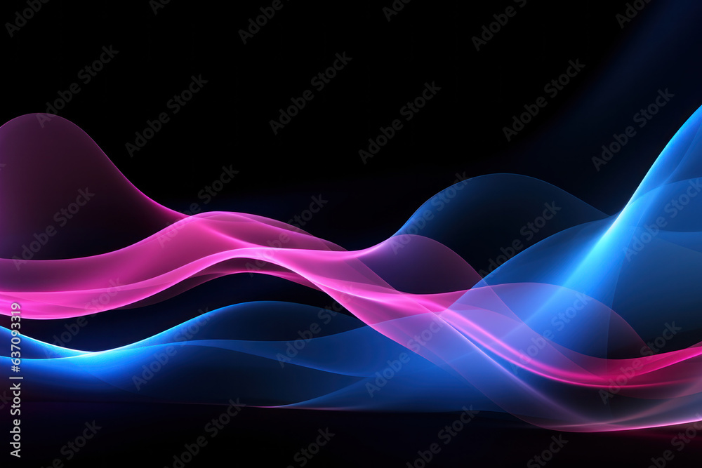 Fototapeta premium abstract panoramic background, neon light, impulse, equalizer chart, ultraviolet spectrum, pulse power lines, quantum energy impulse, pink blue violet glowing dynamic lines. free space for text