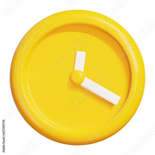 3d realistic yellow round clock icon. Cartoon minimal style. Stock vector illustration on isolated background.