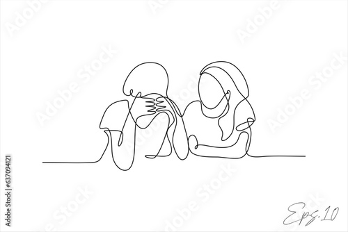 continuous line vector illustration of woman is sad
