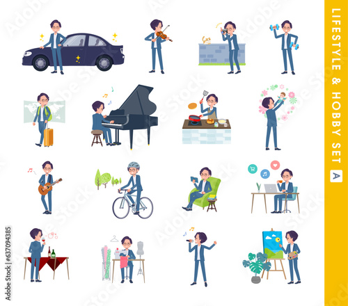 趣味とライフスタイルに関するビジネス男性のセット。Aタイプ