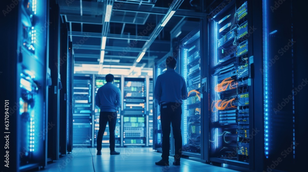 IT specialists confer at a meeting and discuss news in the computer industry