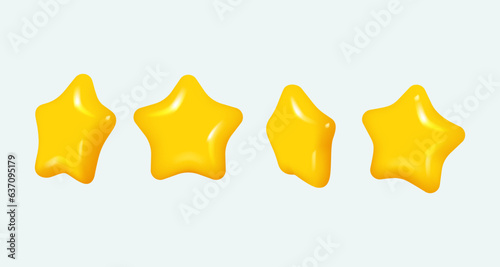 Set of realistic yellow stars with different positions. Yellow golden stars isolated. Realistic vector image