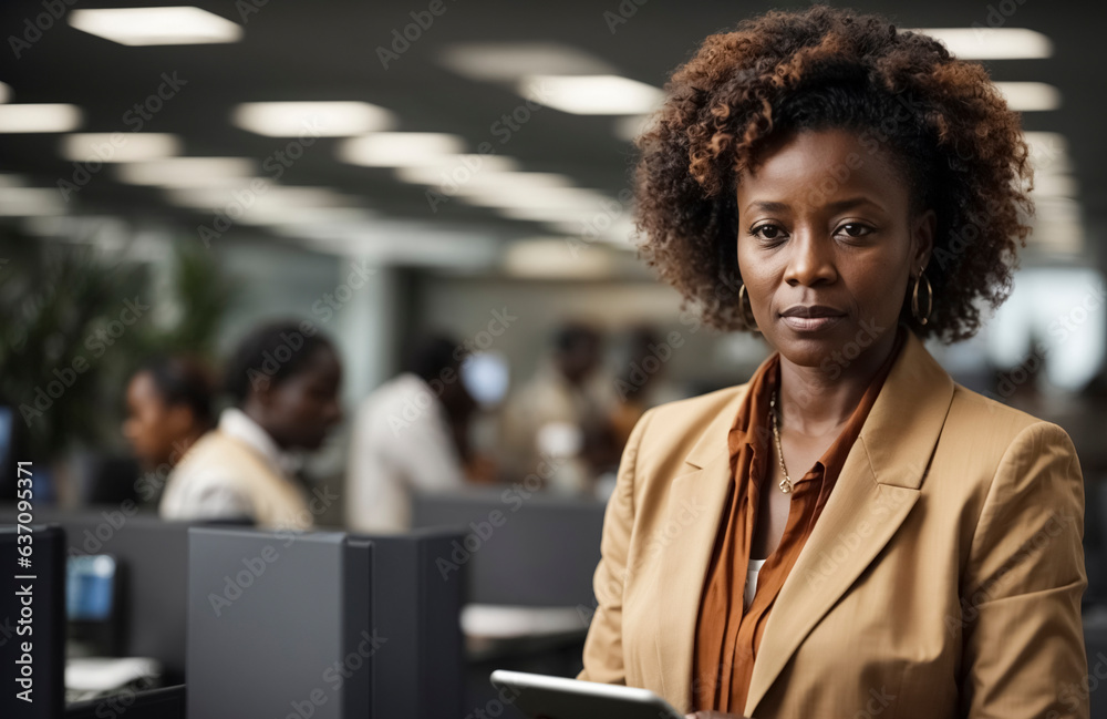 Old african female professional employee using digital tablet in the office Old african female professional employee using digital tablet in the office